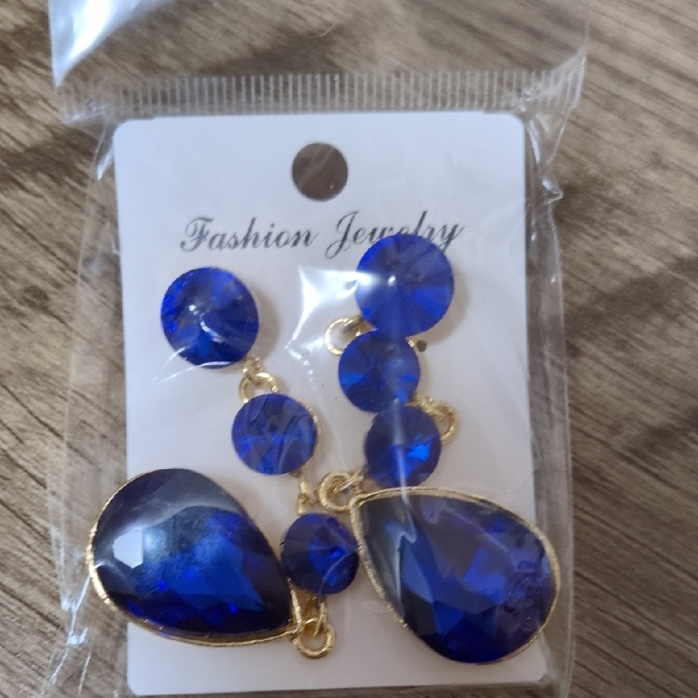Blue and Gold Fashion Jewelry Earrings